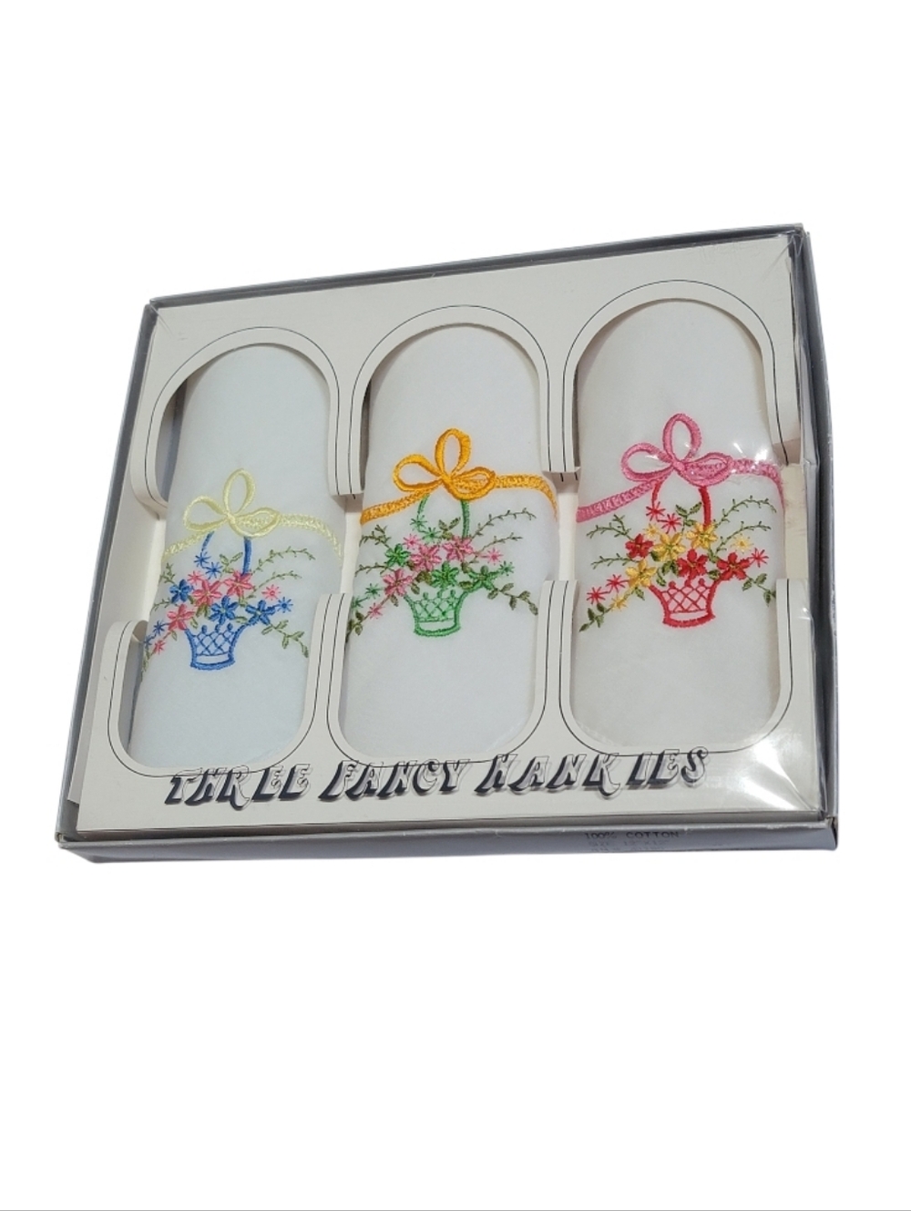 NEW OLD STOCK! Vintage Handkerchief 3 Piece Embroidered Floral Hankies Boxed Set